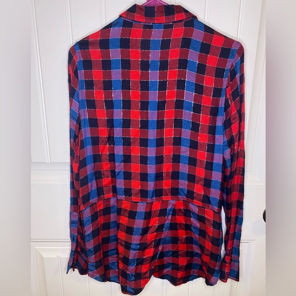 Lucky Brand Plaid Blue and Red sparkle button up with open layered back - Picture 7 of 8